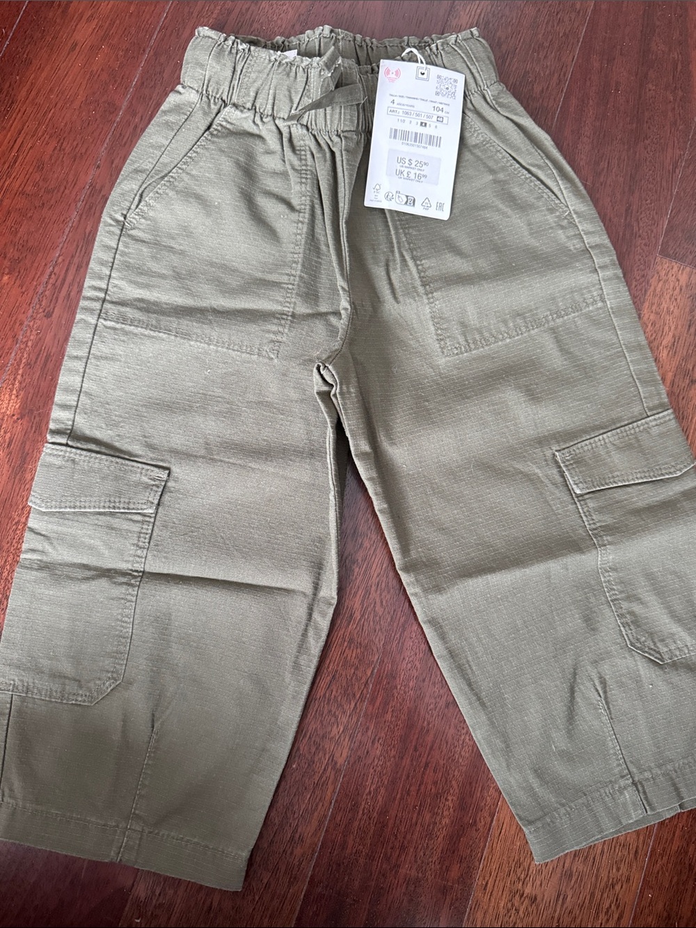 Zara Boys Olive Cargo Pants - Elastic Waist Casual Trousers